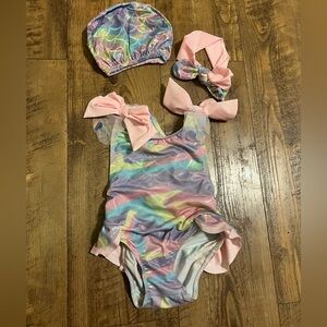 Colorful Kids One Piece Swimsuit Set
